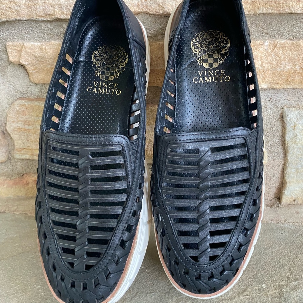 Vince Camuto Black Woven Men's Slip-Ons